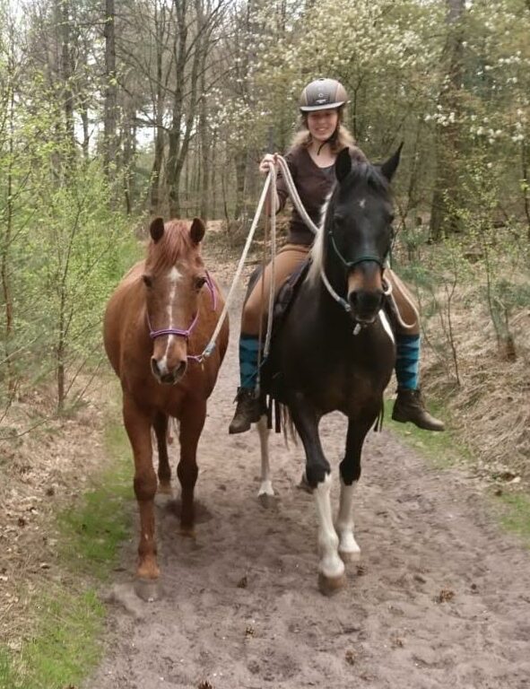 Buitenrijden met een paard aan de hand